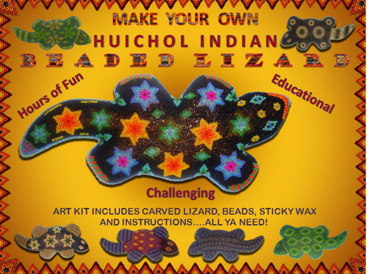 Blue and Yellow Star Make Your Own Huichol Lizard